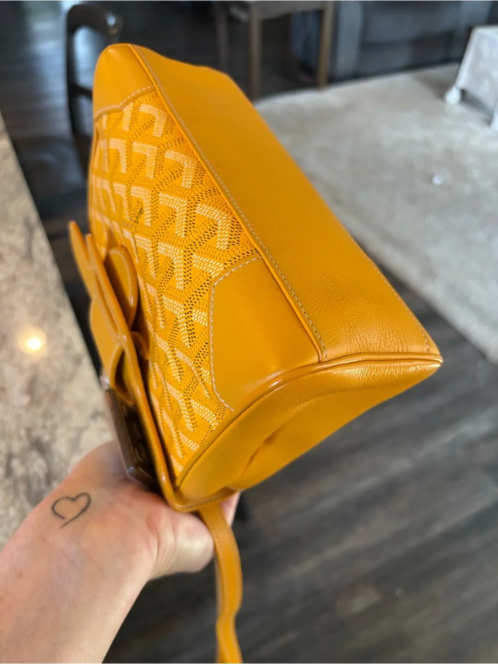 Goyard Mustard Yellow Saigon Mini Satchel with Wood Top Handle